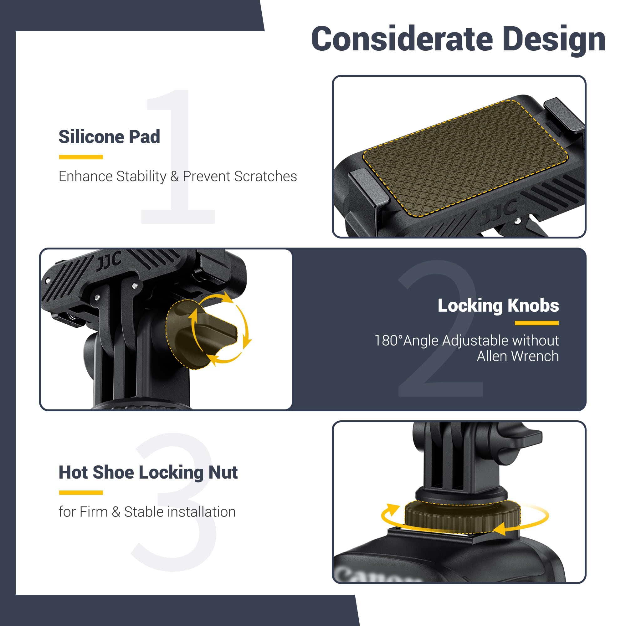 JJC Supporto adattatore con slitta fredda per DJI OSMO 360 Action 5 Pro 4 3, angolo regolabile a 180°, supporto rimovibile per monitor della fotocamera con foro per vite da 1/4, design magnetico