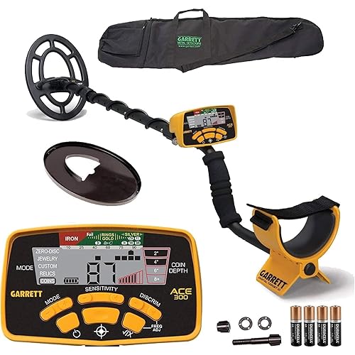 Garrett ACE 300 Metal Detector Bundle – Made in the USA - Digital Target ID, Iron Resolution, Adjustable Frequency, Includes Carry Bag & Searchcoil Cover