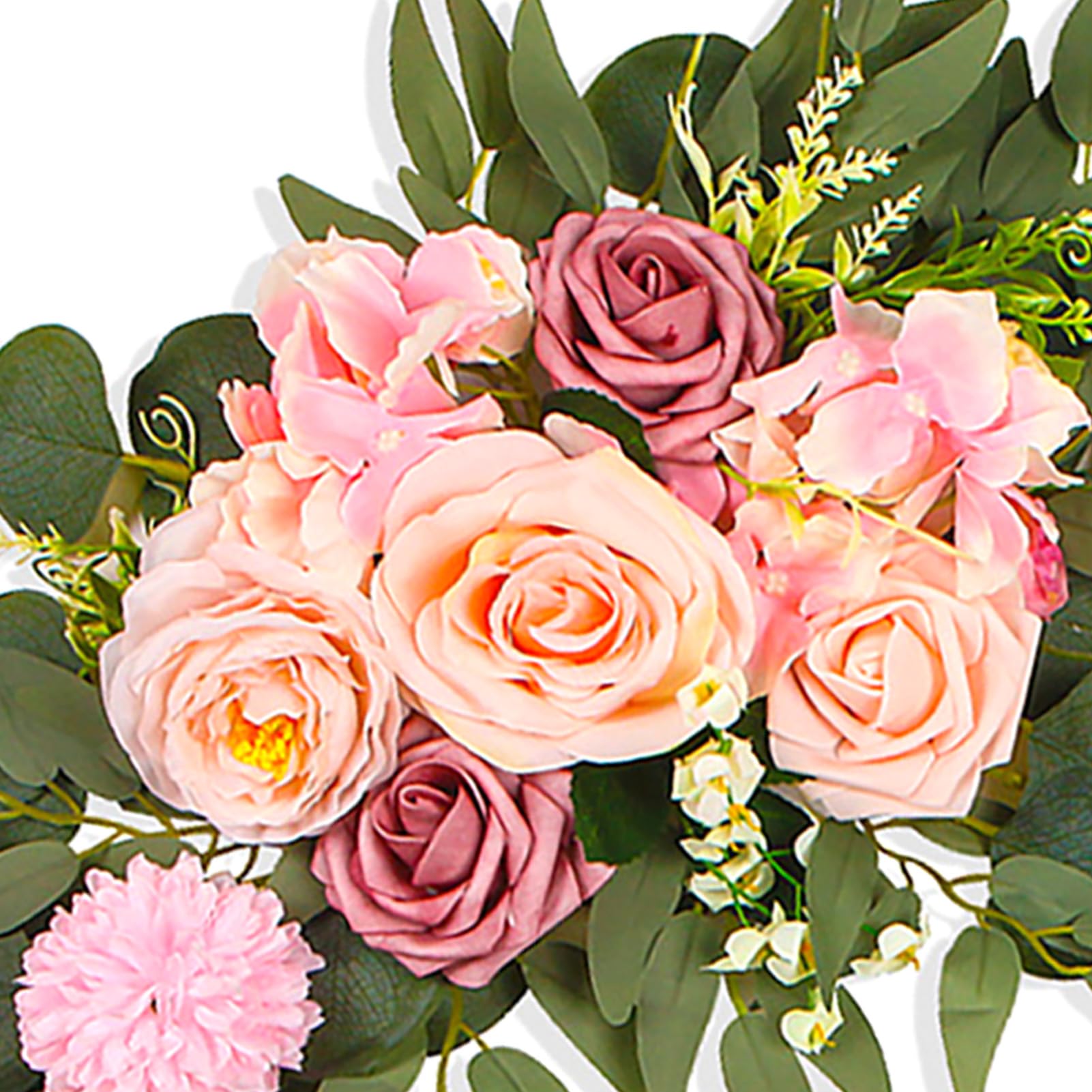 Set di 2 fiori artificiali romantici europei retrò floreali per pannelli di benvenuto di nozze, facili da installare, per porta d'ingresso o ingresso (rosa)