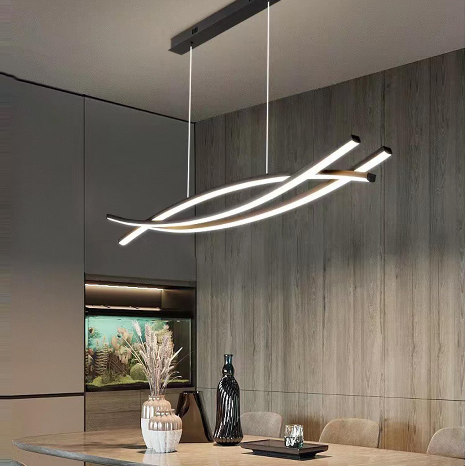 Lámpara de Mesa de Comedor LED Lámparas Colgantes Regulable con Control Remoto Salon Cocina Lámparas de techo Altura Regulable Ajustable para sala de estar Estudio Oficina (Negro, L100cm)