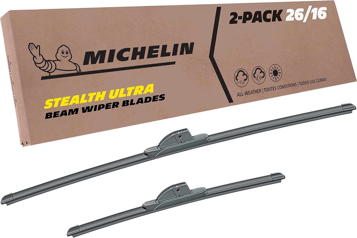 Michelin 19-2616SUBA Stealth Ultra Twin Pack 26 &16 inch Wiper Blade Fits Select Toyota, Hyundai, Honda, Kia, Subaru, Nissan, Acura, Ford, Mazda Infiniti, Model Years (2 Pack) 26" + 16" Pair Pack