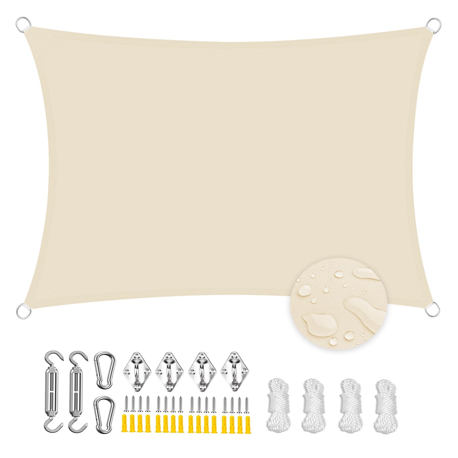 Voile d'ombrage anti-UV et étanche 3,6m avec kit de fixation complet