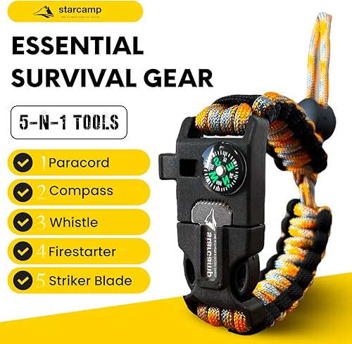 Miniatura 5 de Starcamp - Pulsera de supervivencia de paracaídas, silbato fuerte, brújula de emergencia, raspador, accesorios para senderismo y campamento, paquete