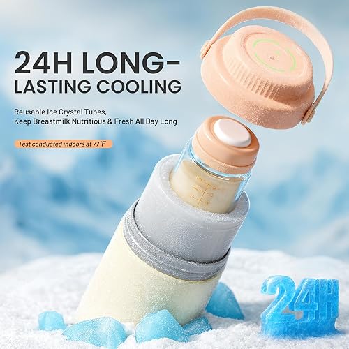 Miniatura 2 de LUCKBEE Enfriador de leche materna portátil 24H con pantalla LCD, botella de almacenamiento de leche aislada, capacidad para 2 botellas de 16 onzas,