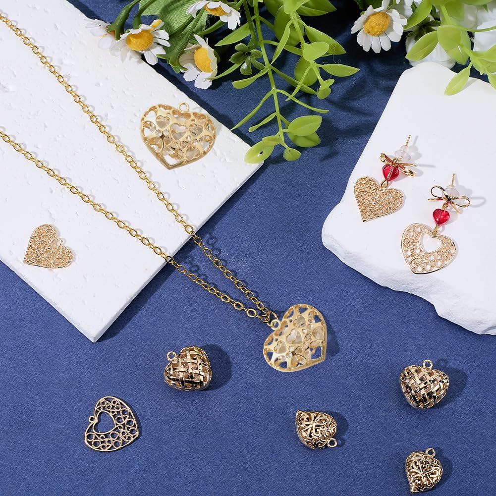 SUNNYCLUE 1 Box 10Pcs 5 Styles Real 18K Gold Plated Brass Heart Charm Hollow Hearts Charms Bulk Metal Valentines Themed Love Pendants Finding for Jewelry Making Necklace Earring DIY Craft Accessories - Image 4