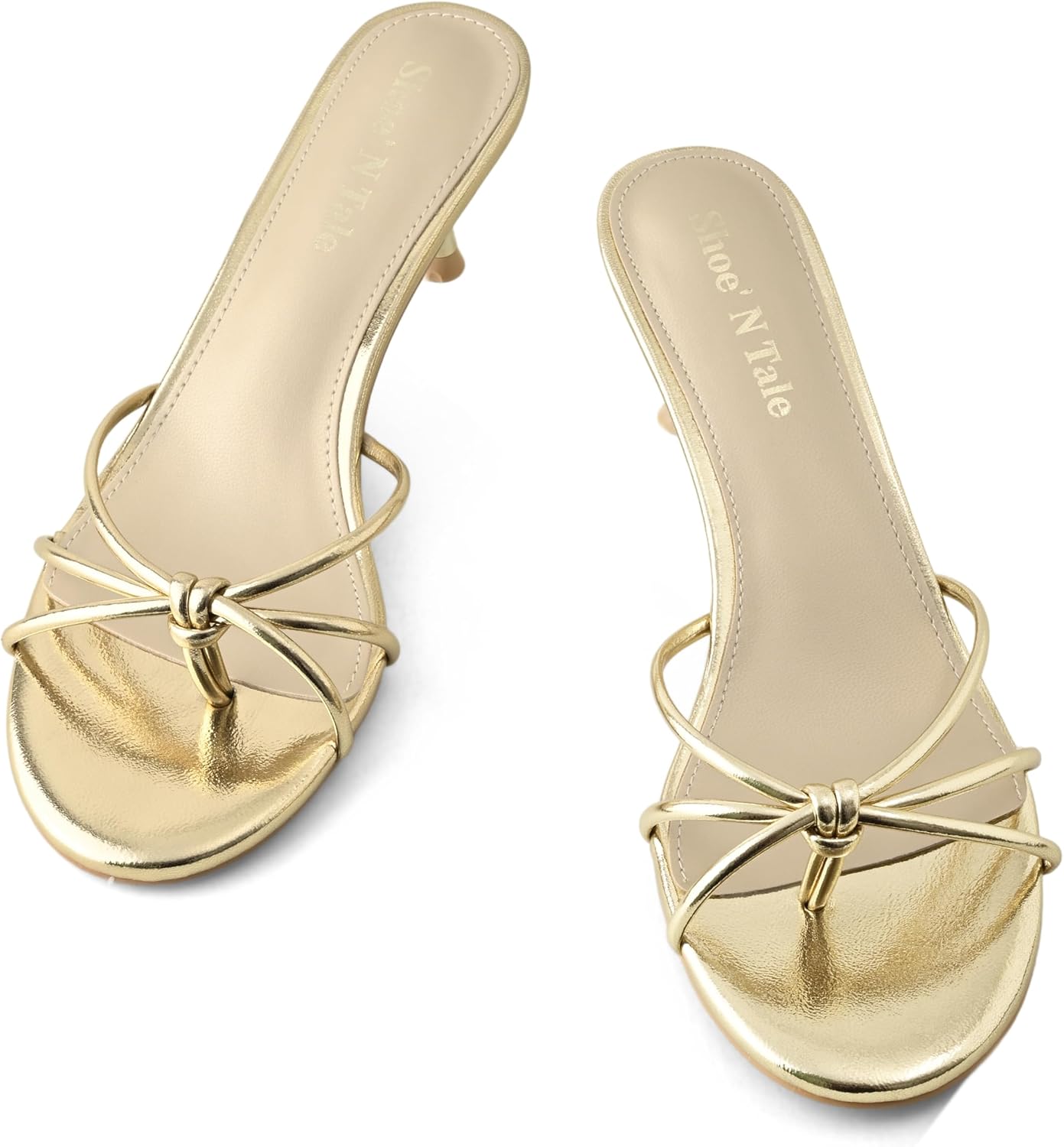 Shoe'N Tale Women’s Kitten Heel Sandals Knotted Thong Flip Flops Round Open Toe Slip On Mule Heels Dressy Fashion Shoes - Image 4