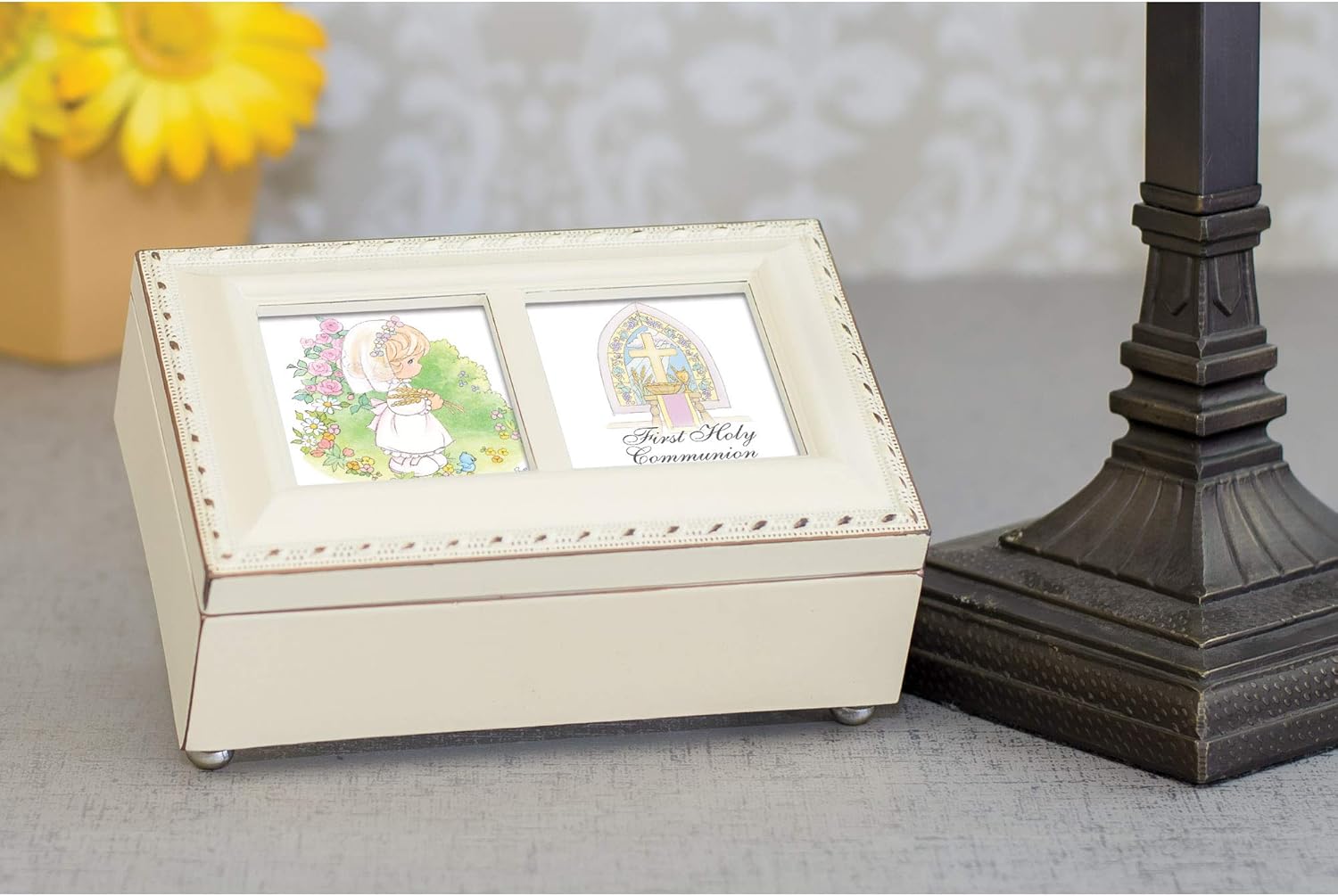Cottage Garden Precious Moments First Communion Girl Ivory Petite Music Box/Jewelry Box Plays Jesus Loves Me