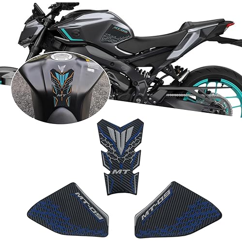 For MT-09 MT09 SP MT 09 SP 2025 Non-slip carbon fiber texture bottom side fuel tank stickers 3D embossed rubber fuel tank pads fuel tank knee pads mt09 mt-09 sp 2021-2025 motorcycle accessories (blue)