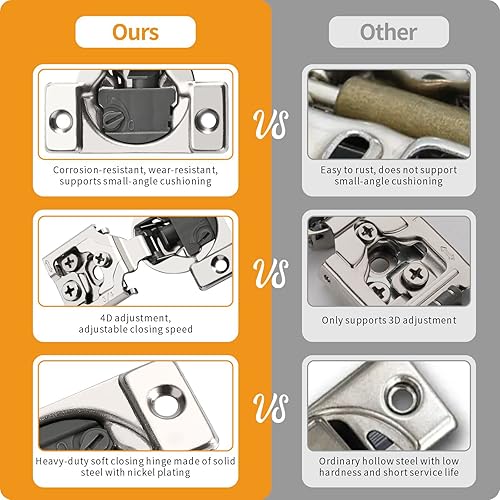 Miniatura 12 de Chibery 10 Pack 1-3/8" Overlay 4D Soft Close Concealed Hinges for Face Frame Door, Adjustable Closing Speed, Smooth Slow Self Close Hinges, Satin