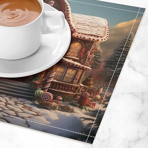 Miniatura 3 de Juego de 4 manteles individuales de comedor, con texto en inglés "Merry Christmas" con diseño de pan de jengibre, manteles individuales a prueba de