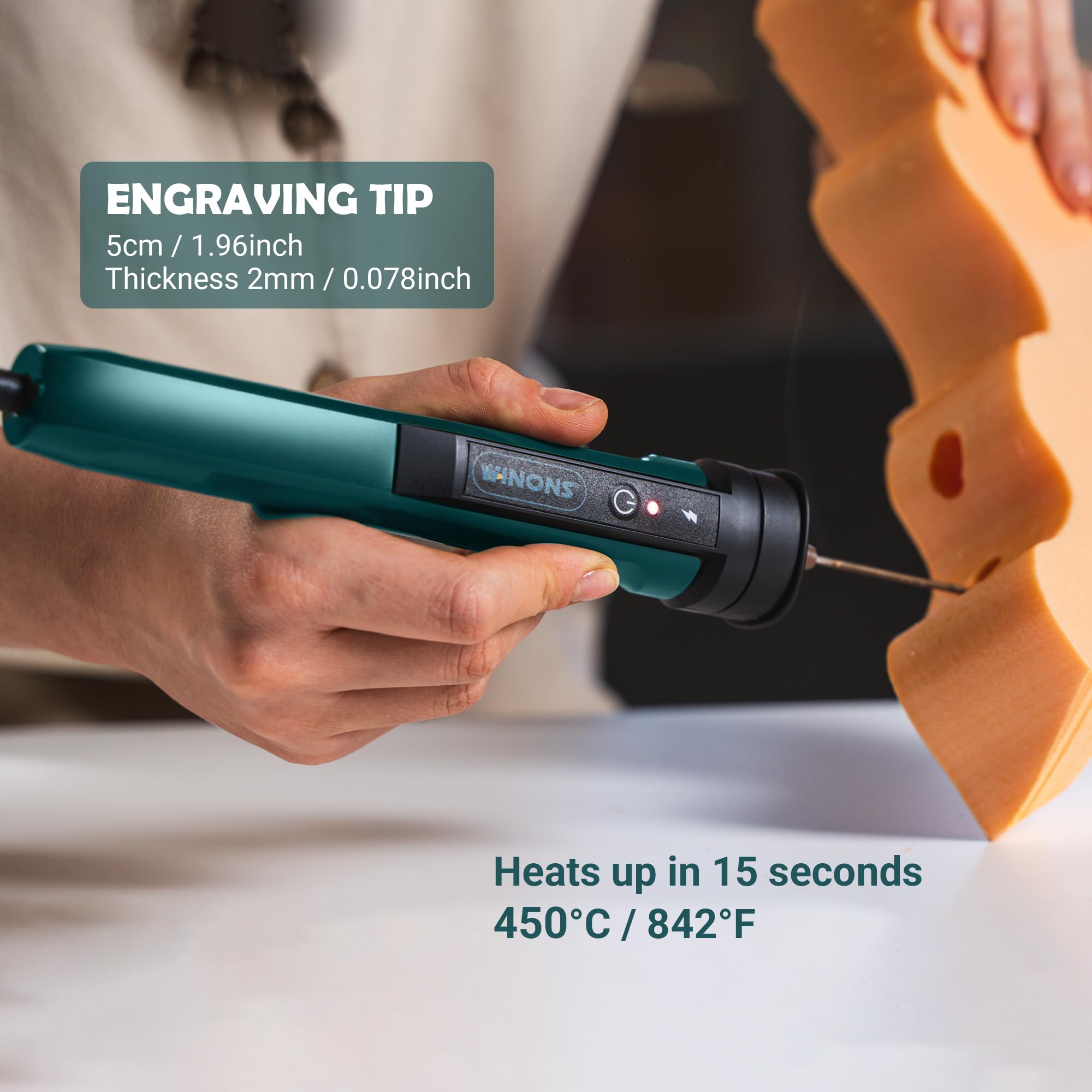 WINONS Fil Chaud Découpe Polystyrène, WFC0010 Mousse à Découper avec 450°C Max Temp et Zone de Coupe Plus Large, Outil de Coupe à Couteau Chaud aux Normes Allemandes (Kit de 15)