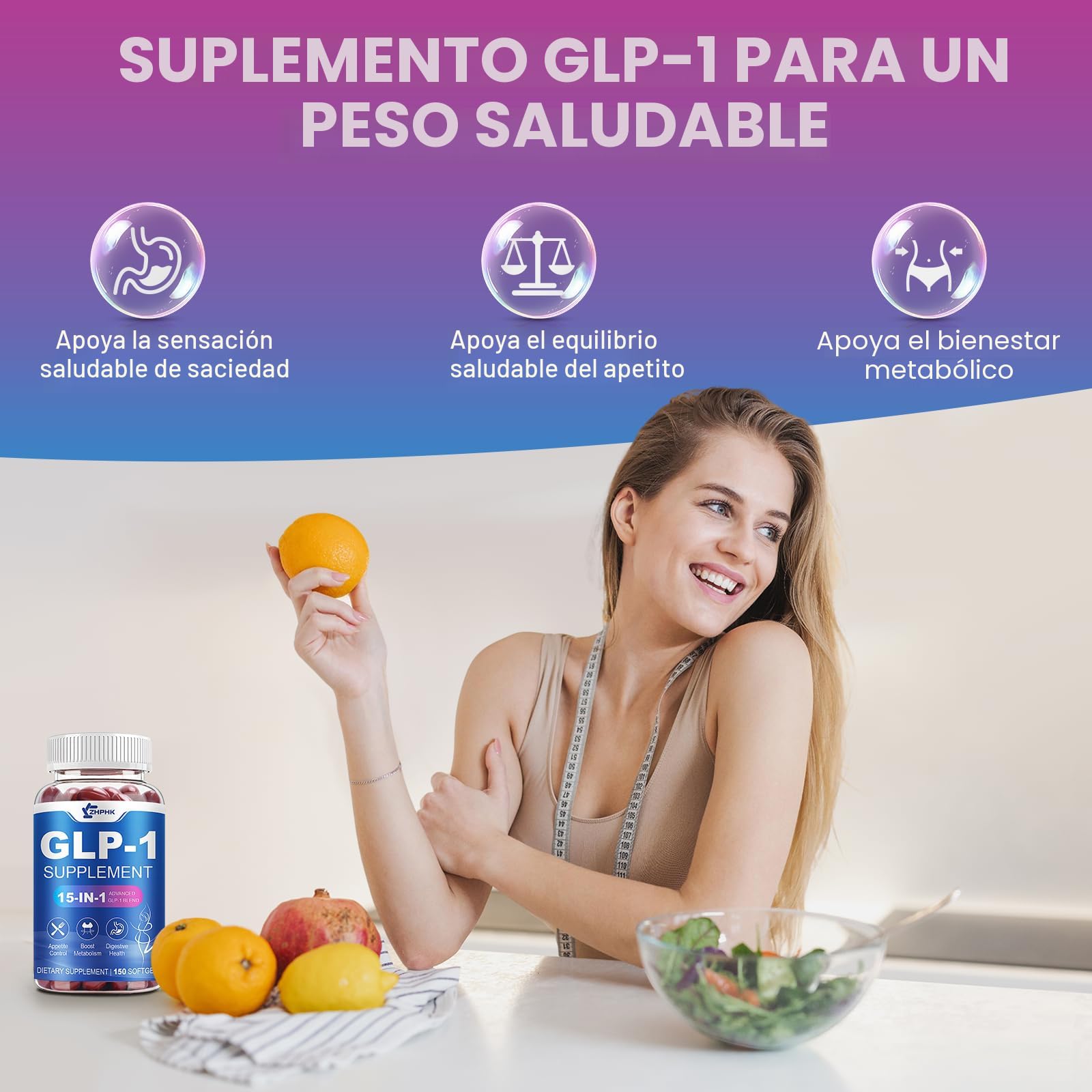 Suplemento GLP-1 Fórmula Activadora Natural GLP1 para Hombres y Mujeres, con Probiótico, Lúpulo, Té Verde para Energía, Salud Intestinal, Apoyo al Hambre y Metabolismo, 300 Unidades : Salud y Hogar