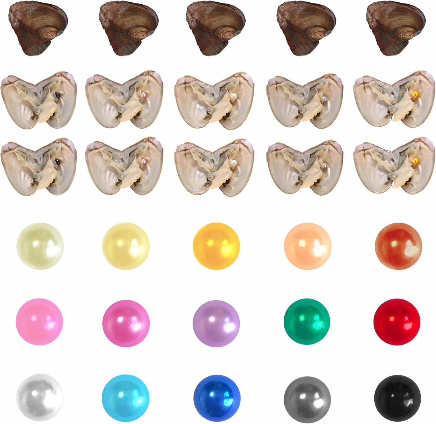 50PC Oyster with Pearl Inside Round Dainty Faux Pearl Meaningful Color Pearls Beads to Open for Jewelry Making Crafts Gifts(Round, ABS, 8mm)
