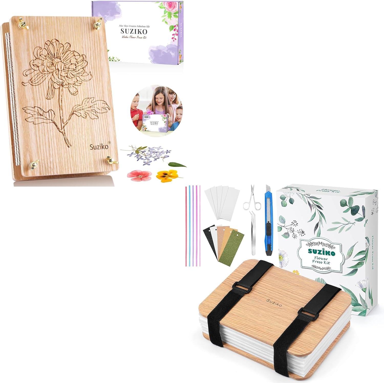 Suziko 2 Packs Flower Press Kit for Adults& Kids Flower &Plant Preservation Kit Arts and Crafts for Adults Leaf Press & Flower Press- Great Gift for Lovers
