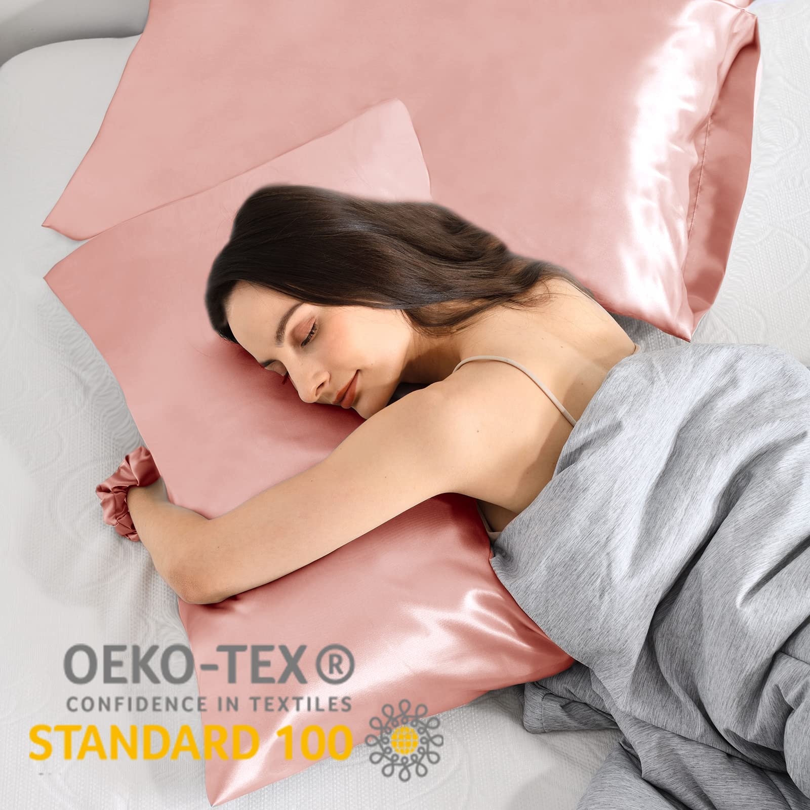 Vielit 2 Pack Satin Pillowcase for Hair and Skin,Soft as Silk Pillowcases for Hair and Skin,Easier Care than Silk Pillow Case Rose Pillowcases for 40x80cm Pillow Envelope & 2 Scrunchies - Image 2
