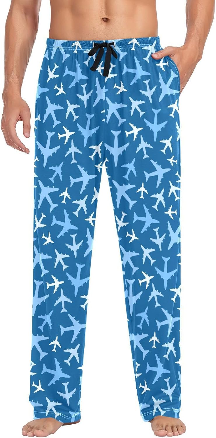 Mens Pajama Pants Airplanes Blue Sky Men's Pajama Bottoms