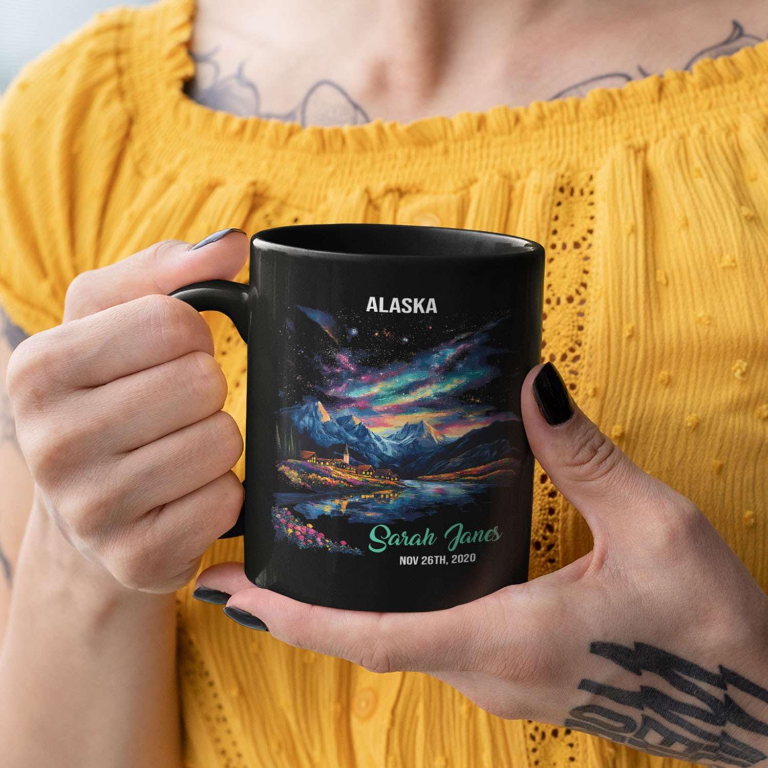 Amazon.com: Custom Name And Date Mountain Landscape Mug, Personalized Alaska  Souvenir Ceramic Cup, Village In Alaska Coffee Mug, Customized Nature Lover  Black Cup 11oz 15oz, Gift For Friends : Home & Kitchen