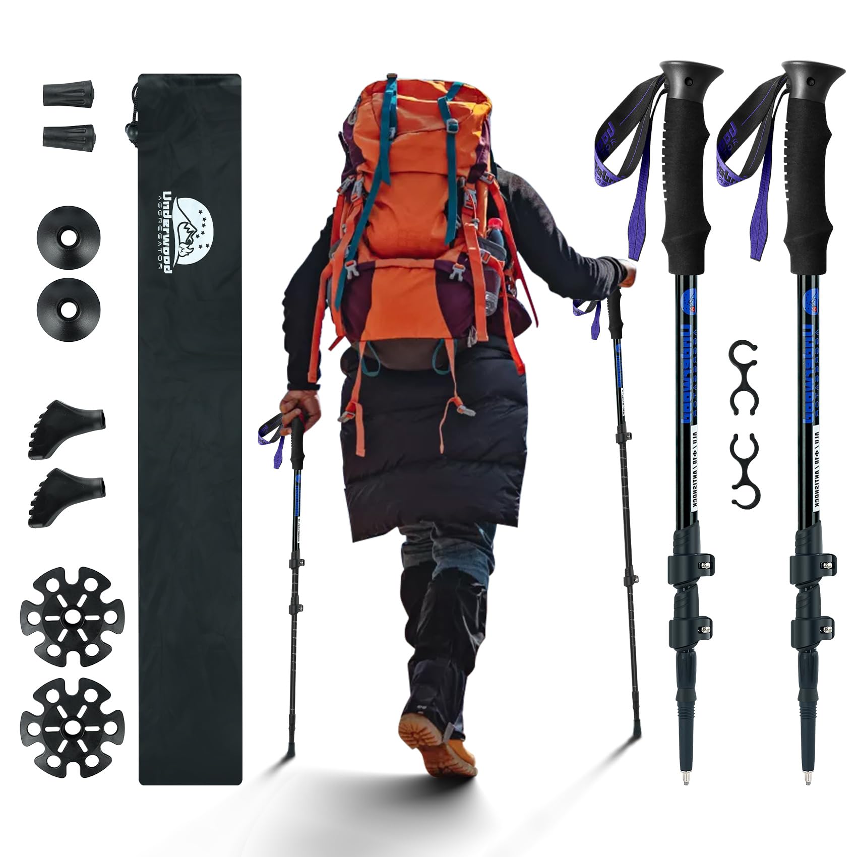 Collapsible Trekking Poles for Hiking 2 Pack - Adjustable Aluminum Hiking Poles, Lightweight Walking Sticks for Women, Men, Seniors, Kids, Trekking Sticks for Backpacking by Underwood Aggregator