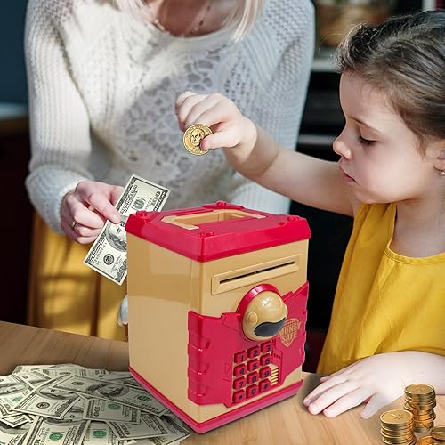 Miniatura 6 de Alcancía electrónica mini cajero automático para niños y bebés, caja de ahorro de dinero con puerta de robot de apertura automática, bloqueo de