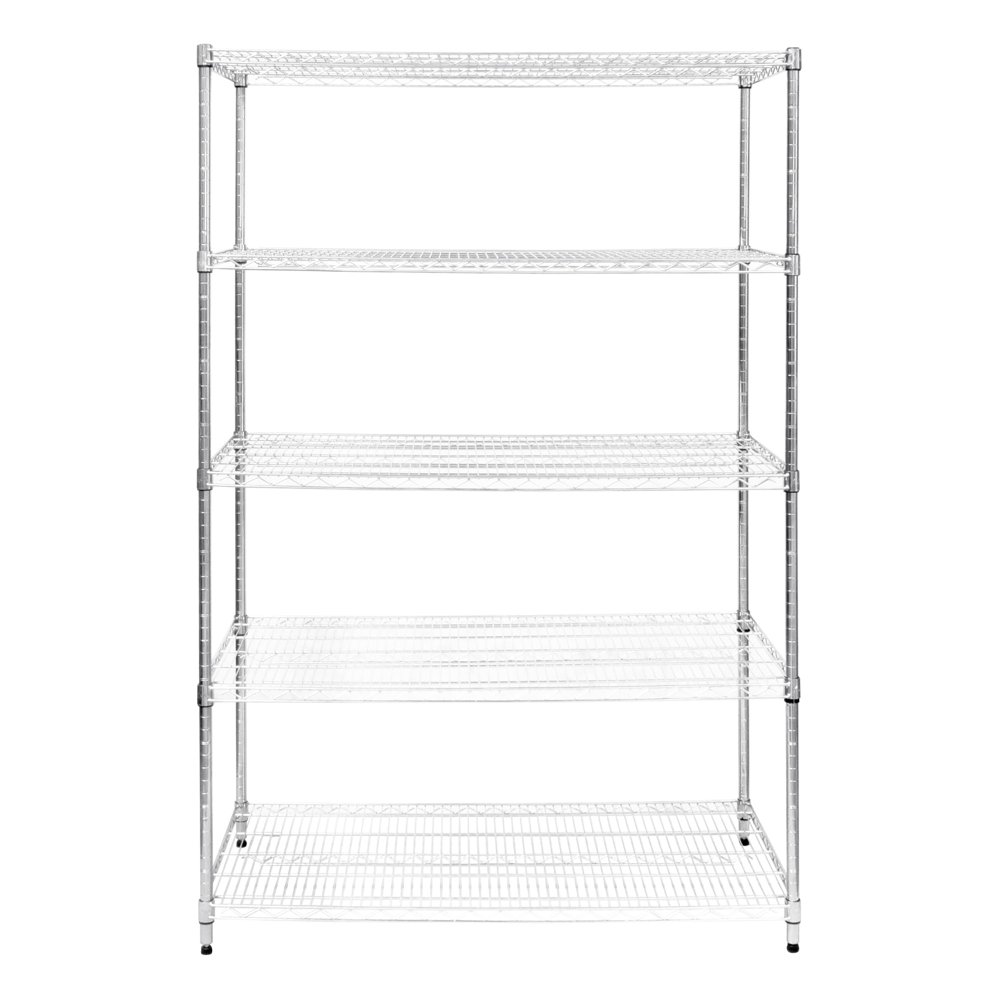 Estantería de Alambre 5 Niveles sin Tornillos Almacenaje Almacenamiento Metálico Acero Carbono Cromado Cocina Oficina Garaje 60x120x180cm con Estantes Ajustables Pies Niveladores Capacidad Peso 1000kg