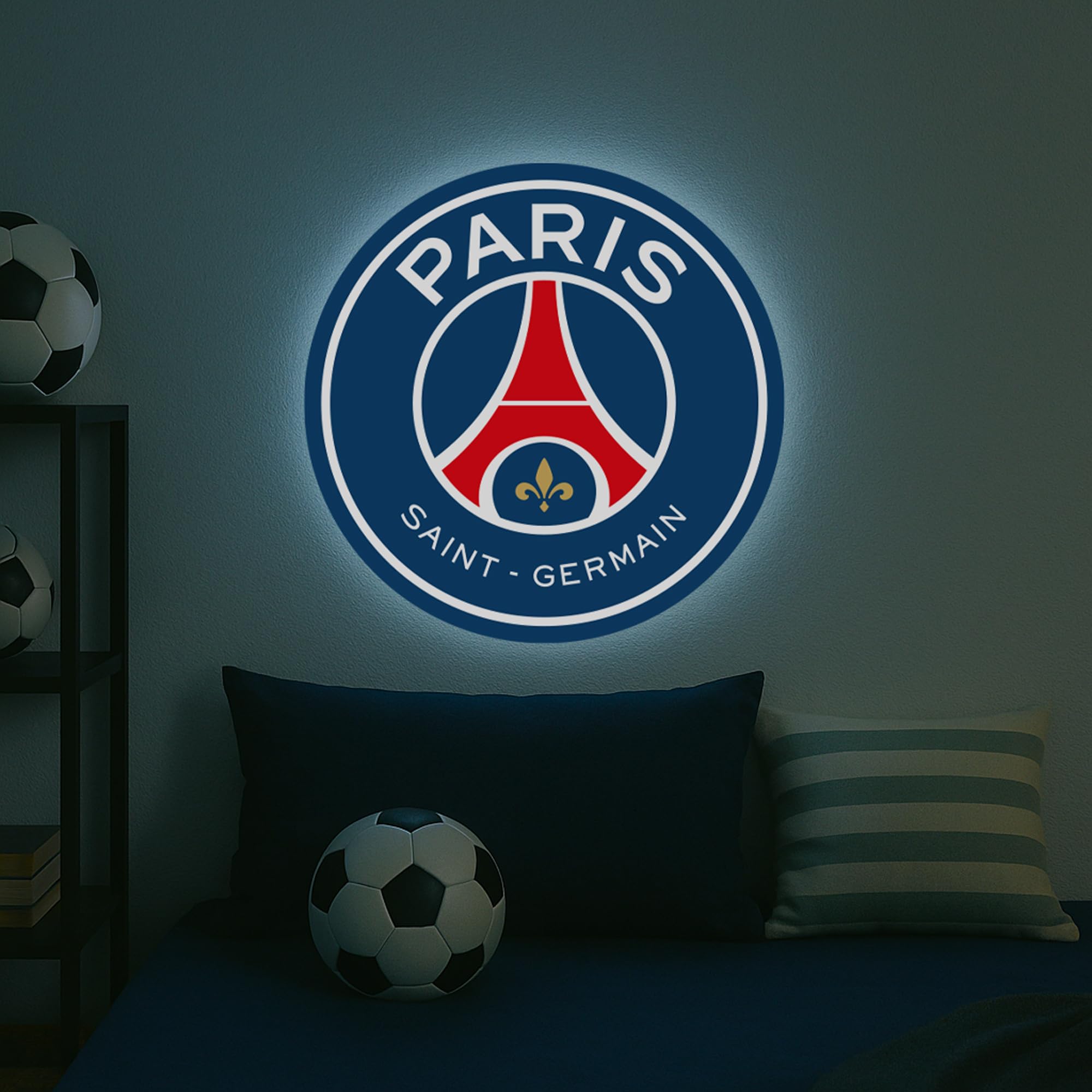 Themed Blue Psg Fc Crest Led Backlit Wallpop