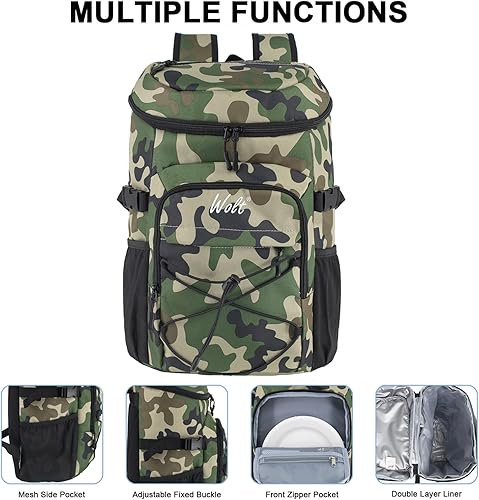 Miniatura 4 de WOLT Mochila enfriadora, 24 latas aisladas, a prueba de fugas, ligera y suave, enfriador de camping, enfriador de playa de gran capacidad, mochila