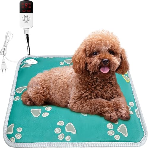 La La Pet Almohadilla térmica para mascotas, 9 temperaturas ajustables, 110 V, cama climatizada con interruptor y tubo de protección de línea
