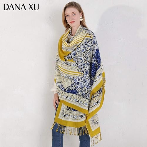Miniatura 129 de DANA XU Manta de pashmina extragrande 100% de lana merina, bufanda de viaje, bufanda de cachemira para mujer, otoño e invierno, chal de gran