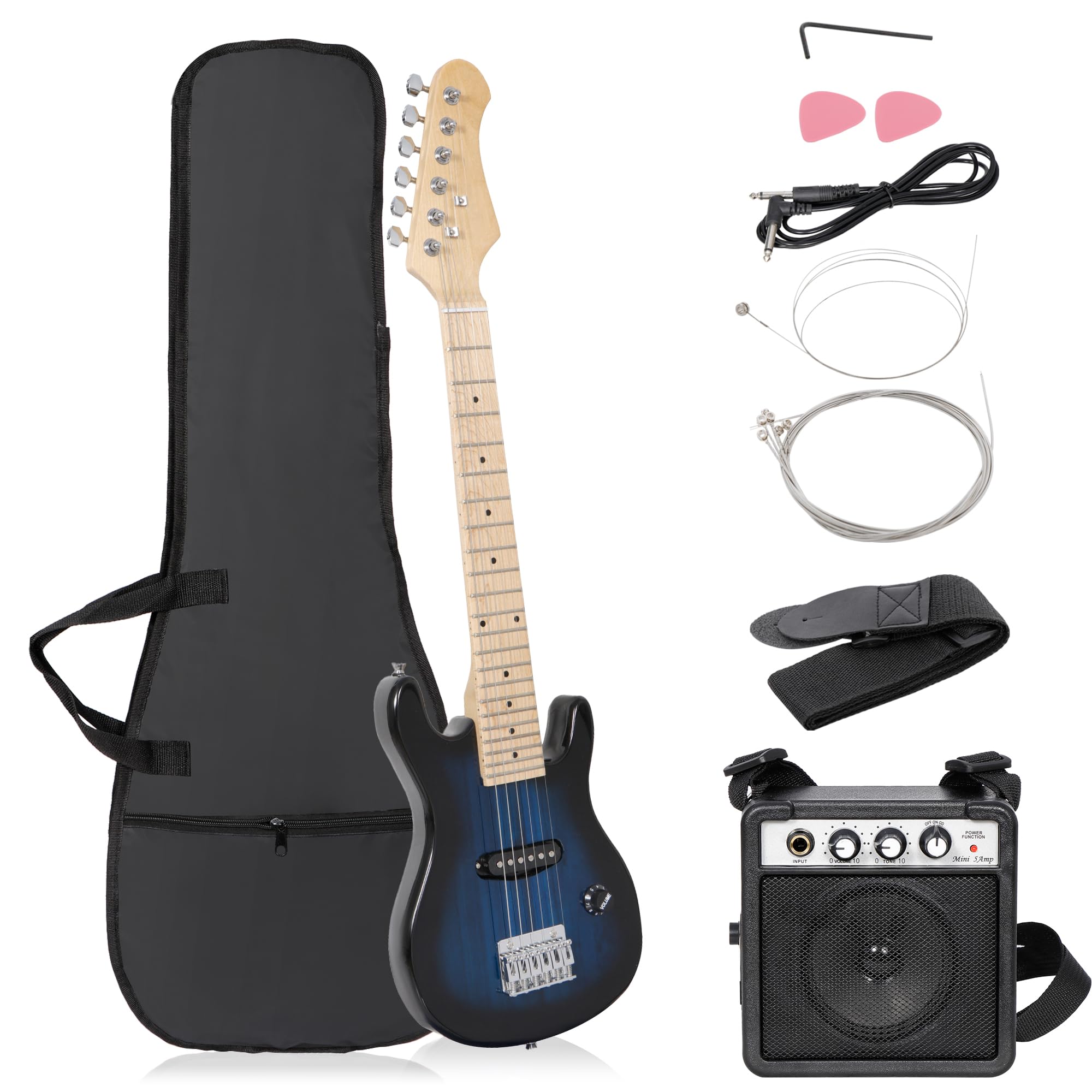 HomGarden 30 Inch Kid Electric Guitar, Beginner Starter Guitar Kit w/ 5w Amplifier, Strap, Gig Bag, Strings, Picks (Blue)