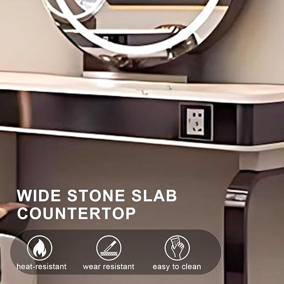 Salon Station for Hair Stylist (Double-Sided for 2 Person)(Oval LED Mirror)(Stainless Steel Metal)(Large Drawers), Barber Station with Contemporary Metal Style
