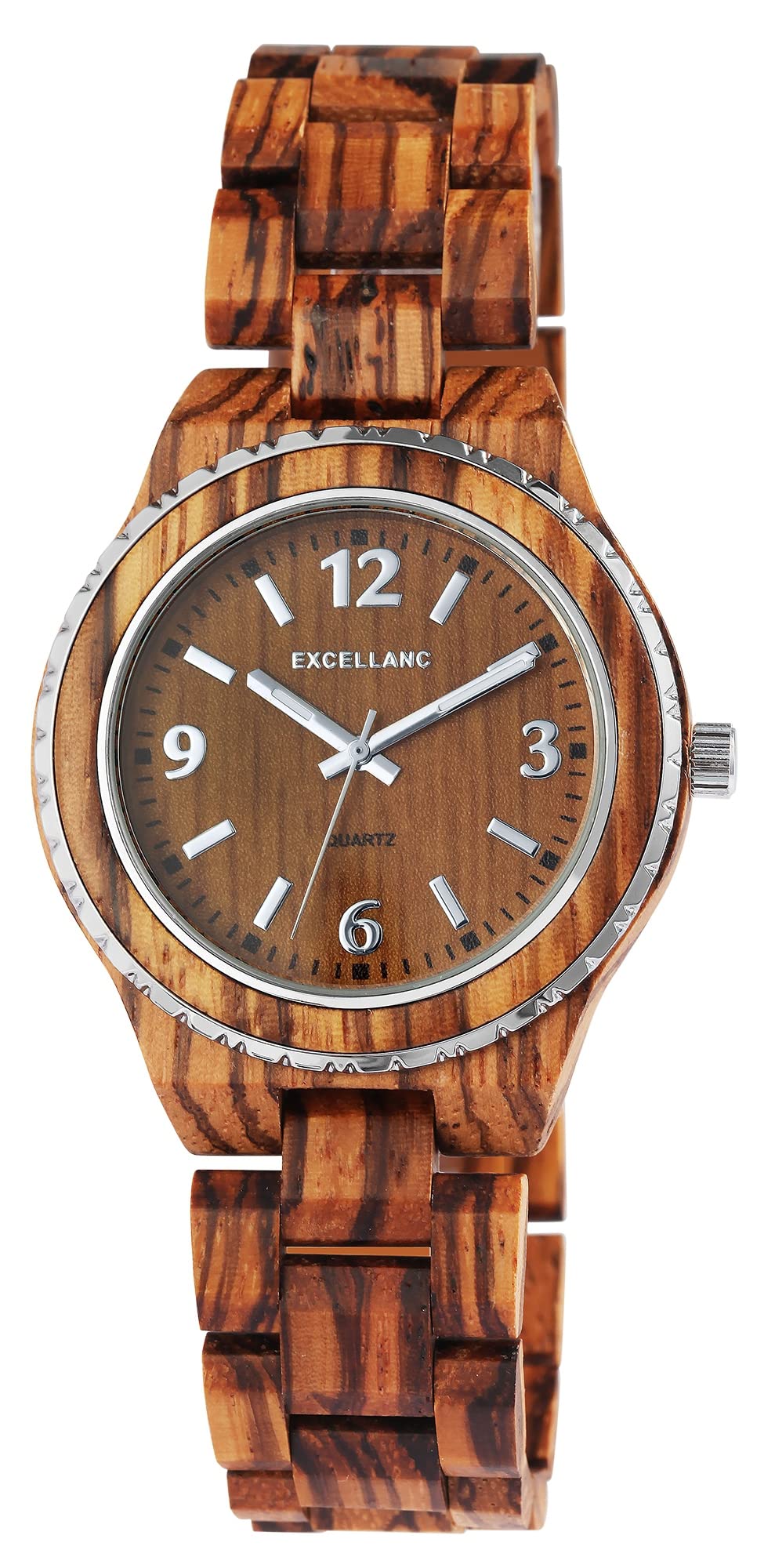 Excellanc Unisex-Holzuhr Leuchtzeiger Faltschließe Analog Quarz 2810007