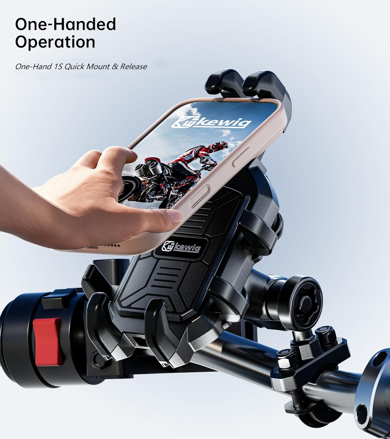 Kewig Motorcycle Phone Mount with Vibration Dampener, Anti-Shake Cellphone Cradle with Metal Handlebar Mounting Base Bike Phone Holder for Motorcycle Scooter ATV Fit 5.4-6.9" Phone