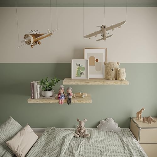 Miniatura 4 de Estantes flotantes de 24 pulgadas, estante de pared de madera maciza, almacenamiento para dormitorio, sala de estar, juego de 2, estantes de pared