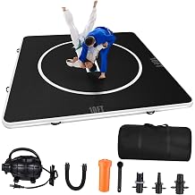 10x10 Inflatable Gymnastics Mat 4 Thick PVC Drop-Stitch Air Tumbling Mat with Pump, Bag, Repair Kit 15PSI for Yoga, Wrestling, Judo, Cheerleading, Martial Arts, Indoor/Outdoor