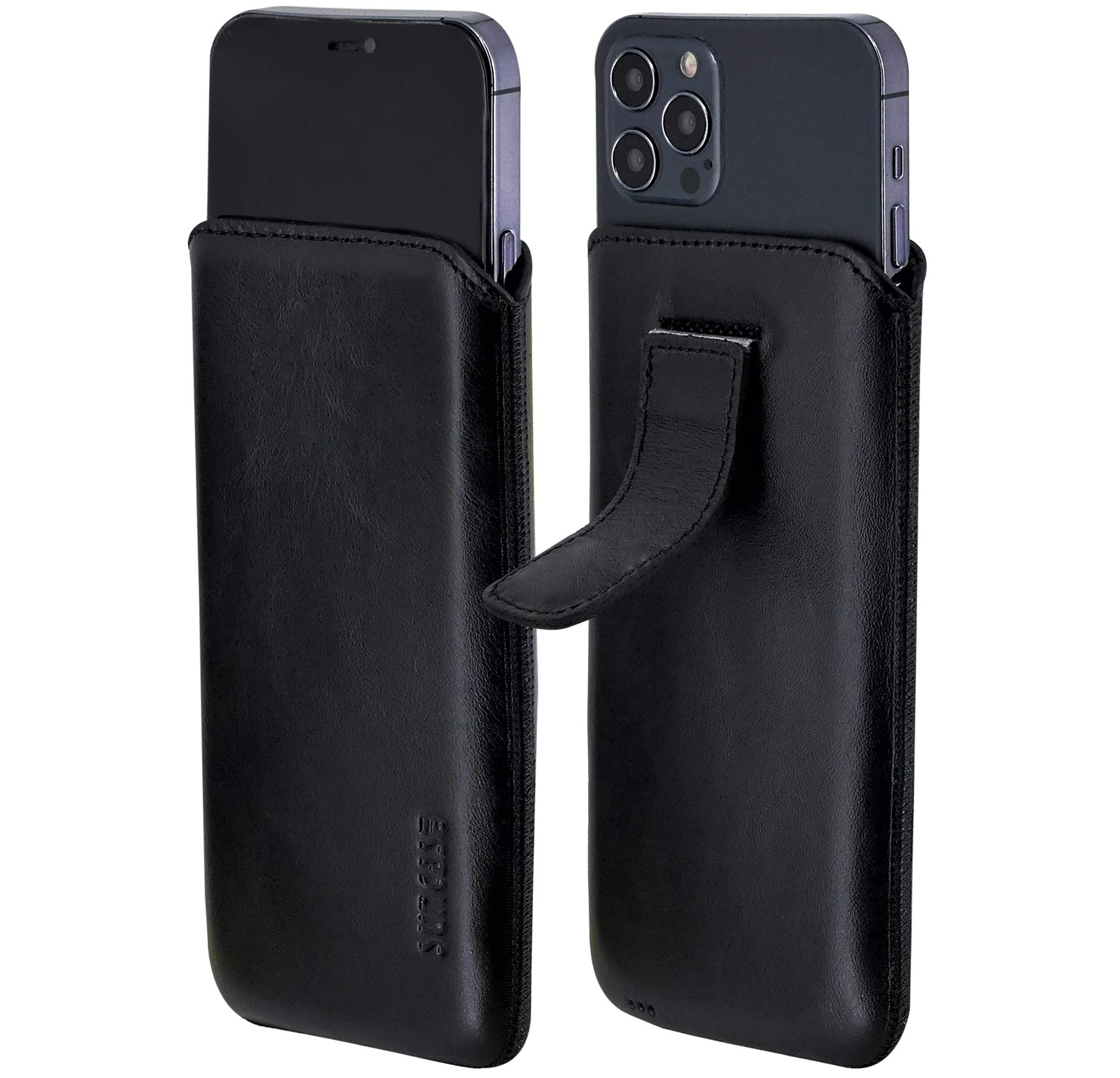 Suncase ECHT Ledertasche Leder Etui Hülle *Slim-Edition* kompatibel mit iPhone 17 Pro, (mit Rückzugsfunktion und Magnetverschluss) in schwarz