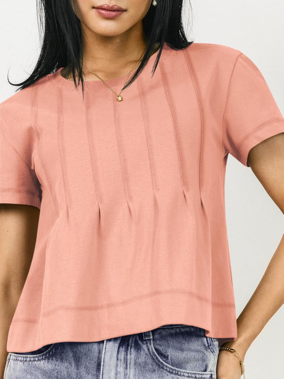 Tankaneo Womens Babydoll Tops Short Sleeve Peplum Pleated Summer T-Shirts Casual Loose Fit Flowy Tshirts 2026 - Image 3