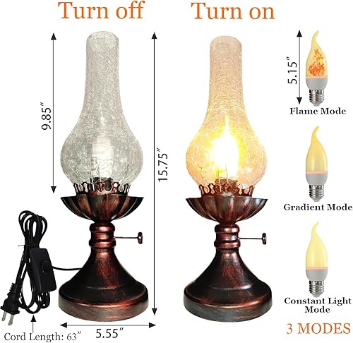 Miniatura 2 de Vintage Table Lamp - 3 Modes Dimmable Retro Rustic Desk Lamp with Crackle Glass Shade, Antique Victorian Style, E26 Bulb Included, Ideal for