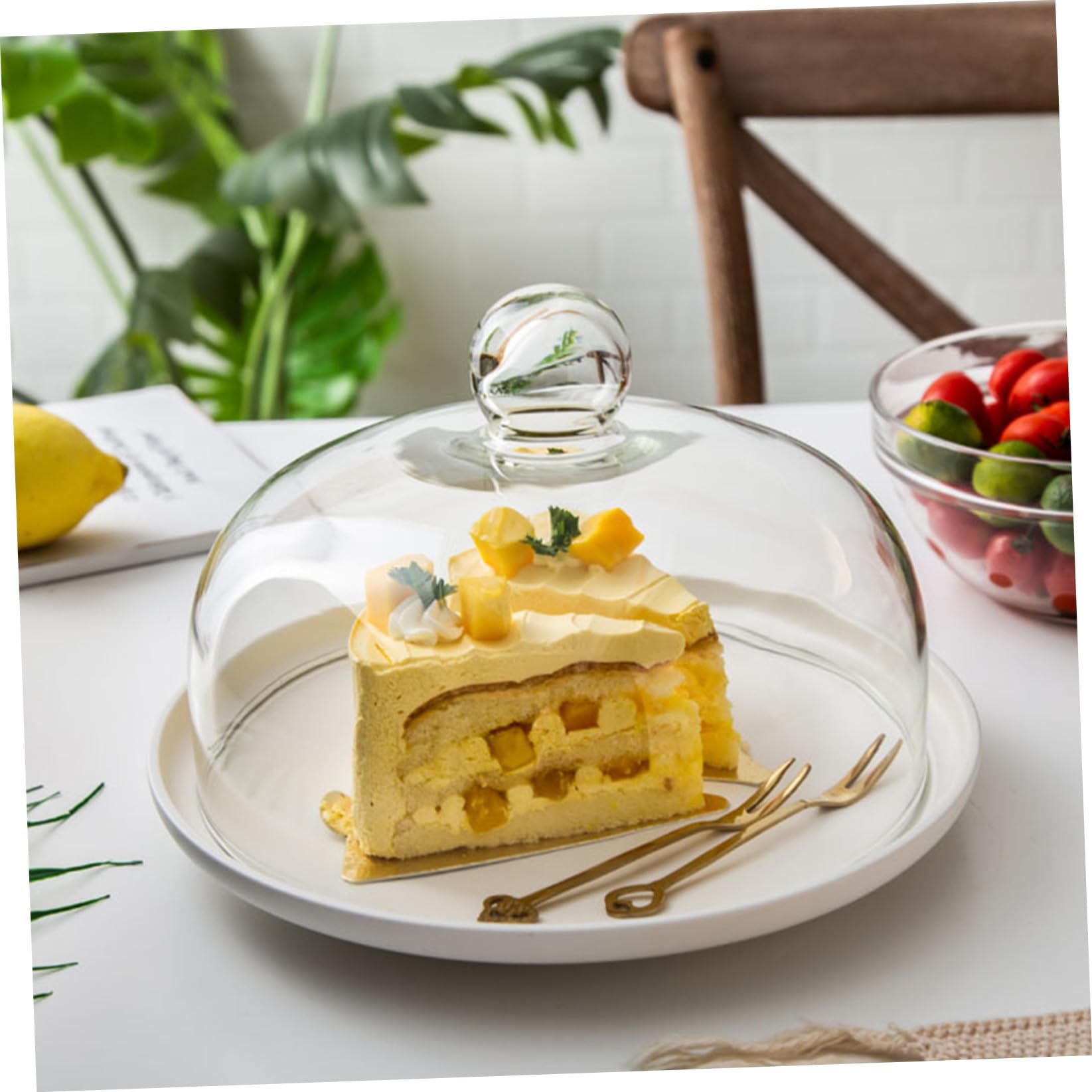 VALICLUD Copertura Trasparente in Vetro per Torta Cupola Rotonda e Manico per Protezione Alimenti, Pratica per Esposizione e Conservazione di Dolci