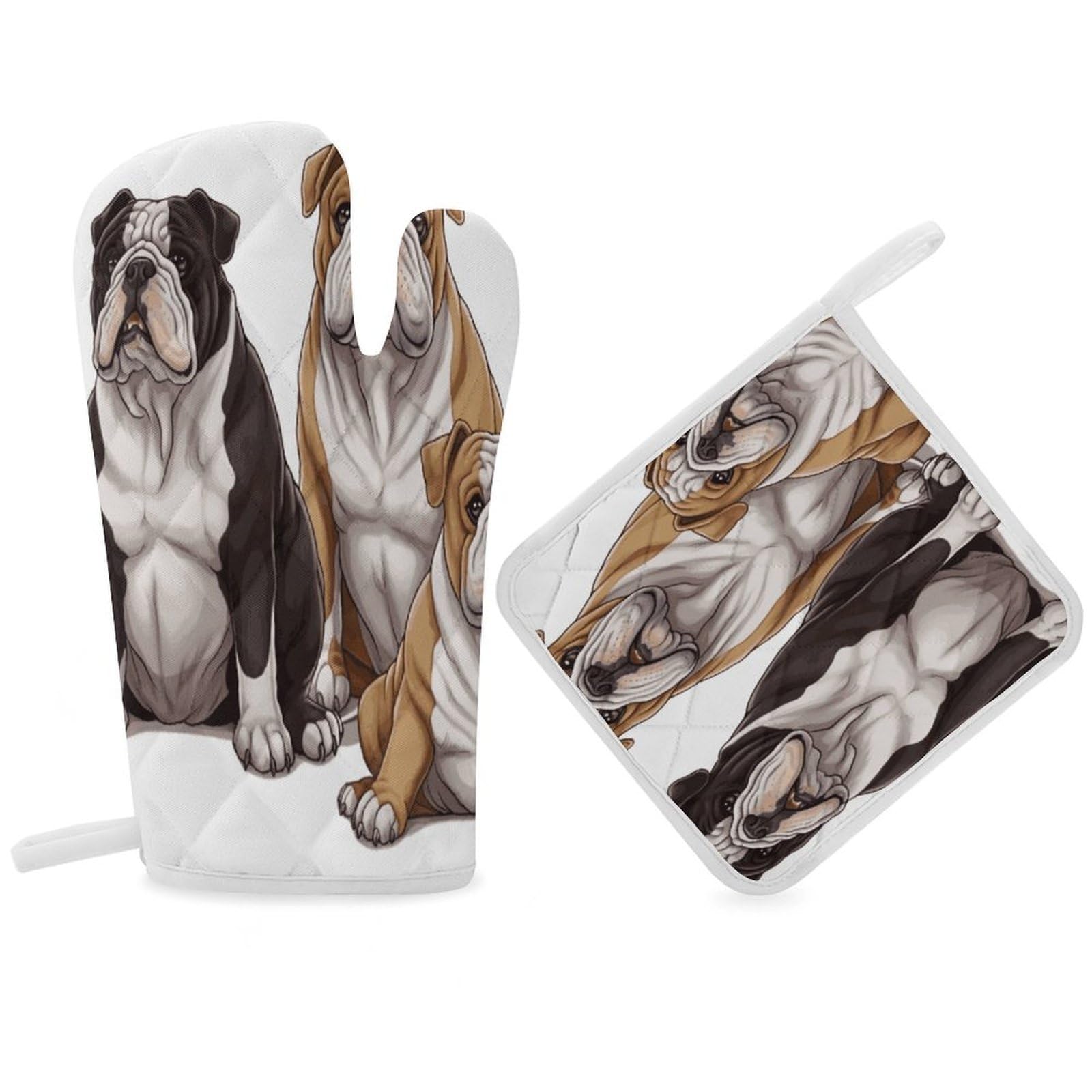 Fodpand Women's Style English Bulldogs Oven Mitts And Pot Holders Sets,Oven Gloves For Kitchen Oven Mitts And Potholders For Baking Cooking Grilling Apartment Essentials