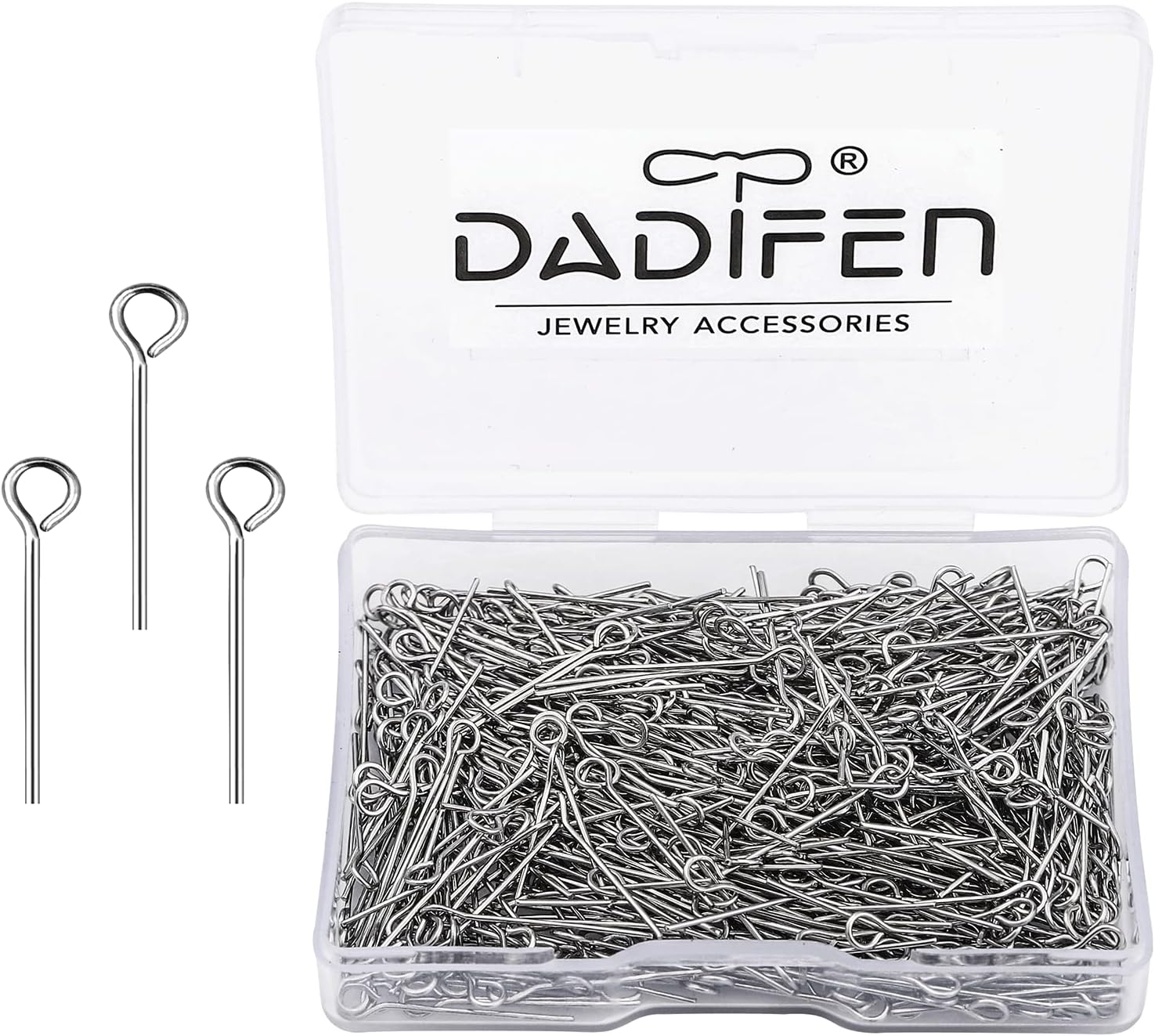 304 Stainless-Steel Eye Pins for Jewelry Making Silver Head Pins 24 Gauge 0.6x20mm 600pcs/Box Open Eye Pins for DIY Making Earring Necklace Bracelets Dangle Charm Jewelry Findings Eyepins