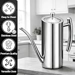 KSENDALO Stainless Steel Olive Oil Dispenser - 24oz/700mL Leakproof Oil Bottle, Premium One-Piece Design with Long Narrow Spout, Vertical Handle Kitchen Cruet for Precision Pouring | Leakproof Oil Bottle, One-Piece Body, w/Long Spout Vertical Handle 