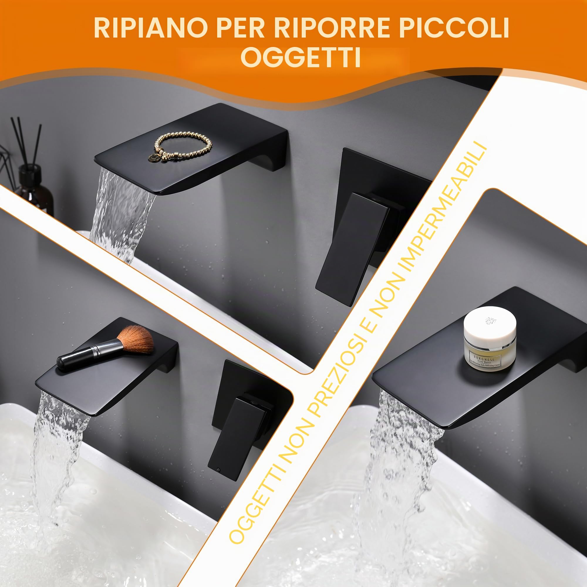 LIWEIKE Rubinetti Cascata Parete Rubinetto Vasca da Bagno Miscelatore Lavabo a Muro Nero In Ottone