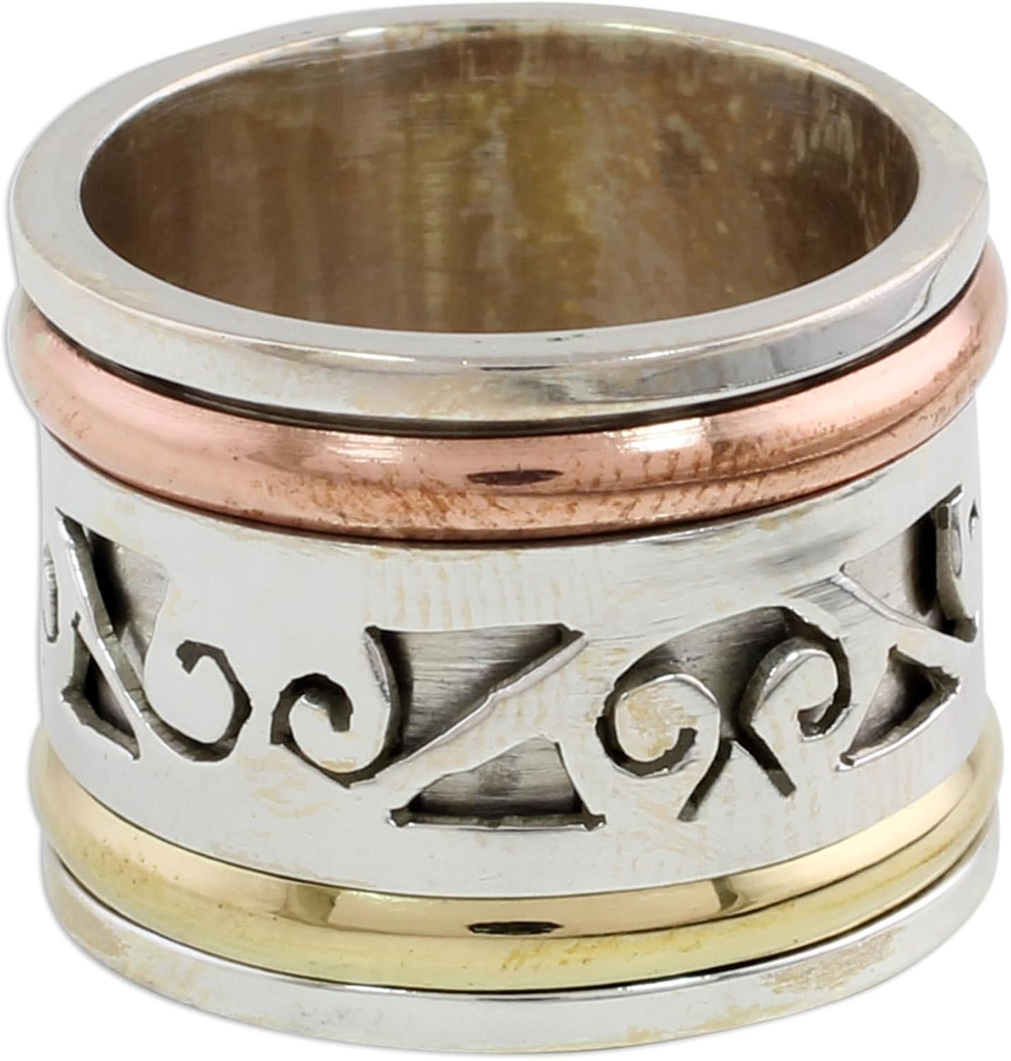 NOVICA Artisan Handmade .925 Sterling Silver Meditation Spinner Ring Copper Brass Indian Spiral 'Spinning Clouds'