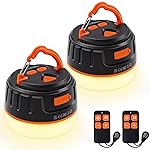 Sinvitron LED Camping Lantern Rechargeable with Remote Control - 1000LM 150H Runtime Tent Light, 5200mAh Water-Resistant Emergency Light for Hurricane Power Outages, Hiking Home (2-Pack, Black/Orange)