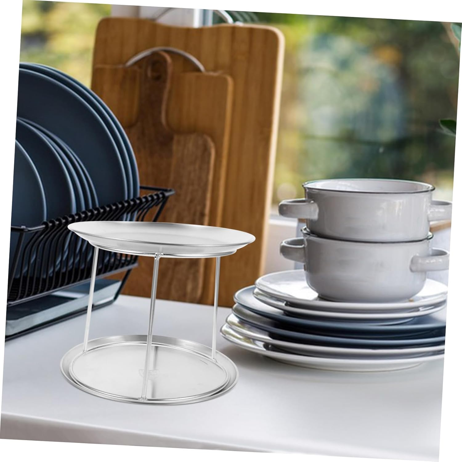 GANAZONO Stainless Steel Seafood Tray Rack 3pcs Plate Rack Restaurant Pizza Plate Stand Food Tray Holder Desktop
