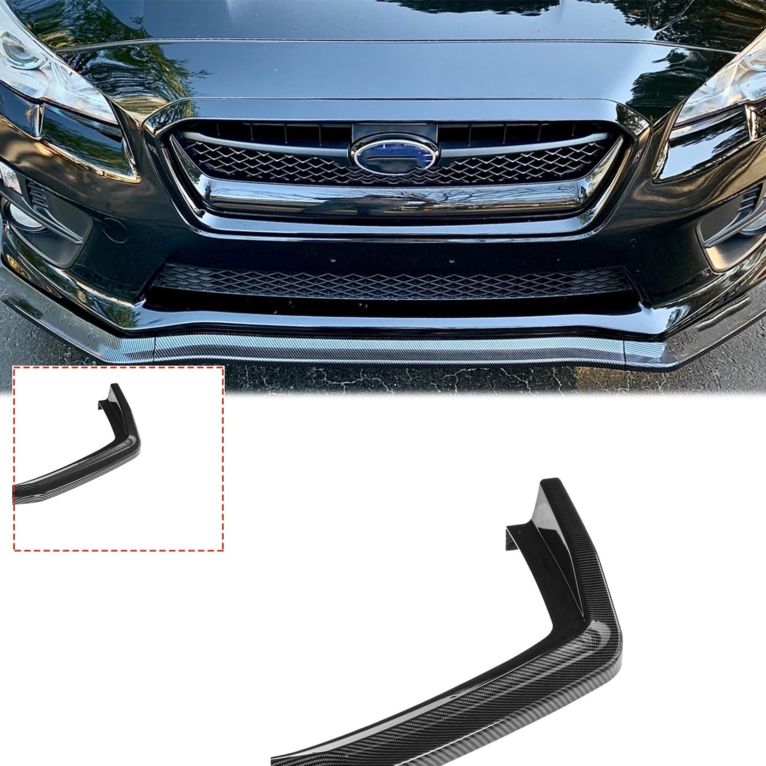 Front Bumper Lip Spoiler Side Body Kit Trim Protection Under Chin Spoiler for Subaru WRX STi Sedan 2015 2016～2018 2019 2020 3Pcs Carbon Fiber Color