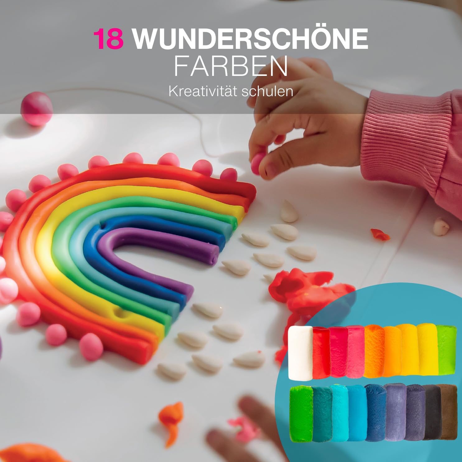 Knete Set Kinder ab 1 Jahr | Starter Set mit 18 Farben & Zubehör | Unbedenkliche, weiche Modellierknete | Fördert Fantasie & Motorik