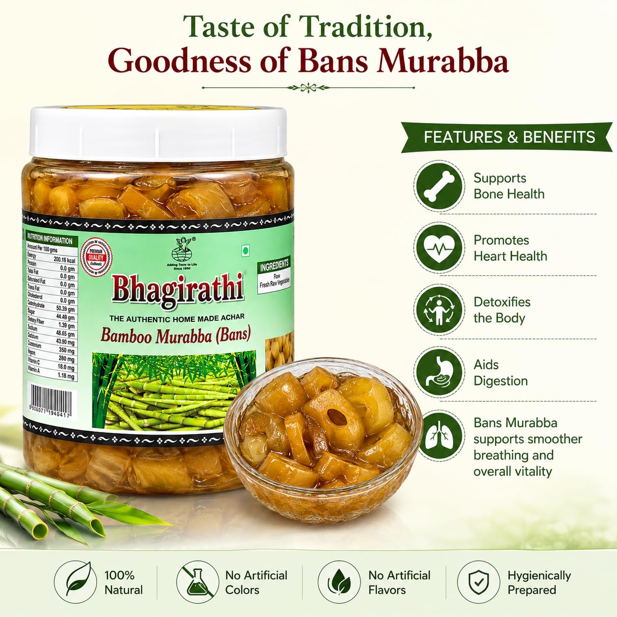 Bans Murabba (Bamboo Murabba) - Bhagirathi Premium Homemade Bamboo Shoot Murabba | Authentic Bans Ka Murabba Rich in Fiber & Minerals 100% Natural & Healthy 1Kg 2