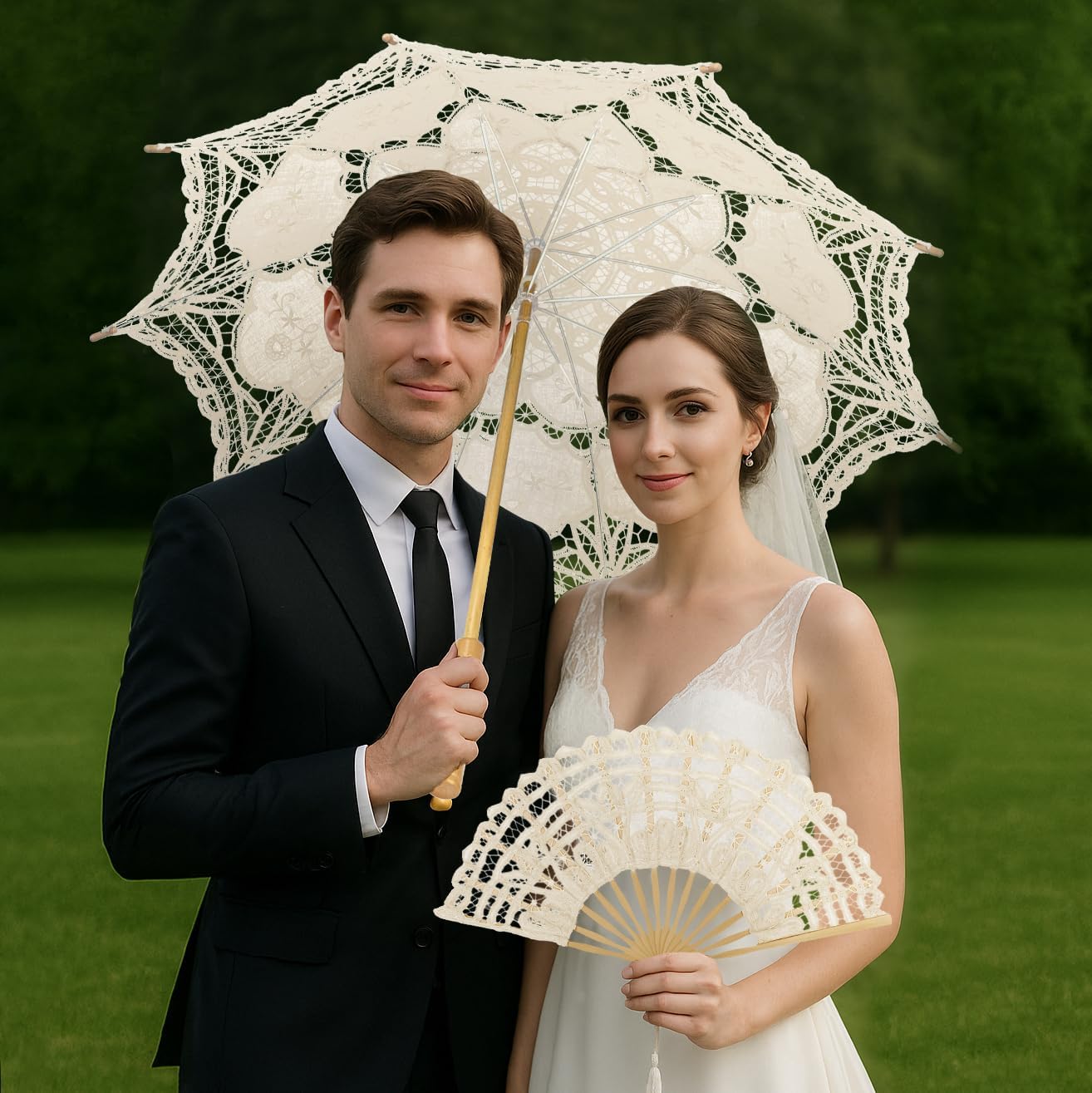 TopTie Vintage Lace Parasol, Wedding Bridal Umbrella, Photograph Parasol, Party Decorations Supplies - Image 3