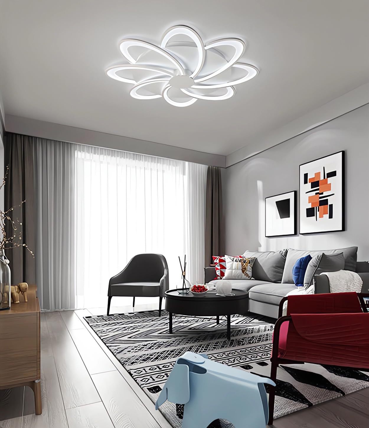 Lumière chambre à coucher et salon moderne avec plafonnier LED blanc télécommandé 8 lampes - 8